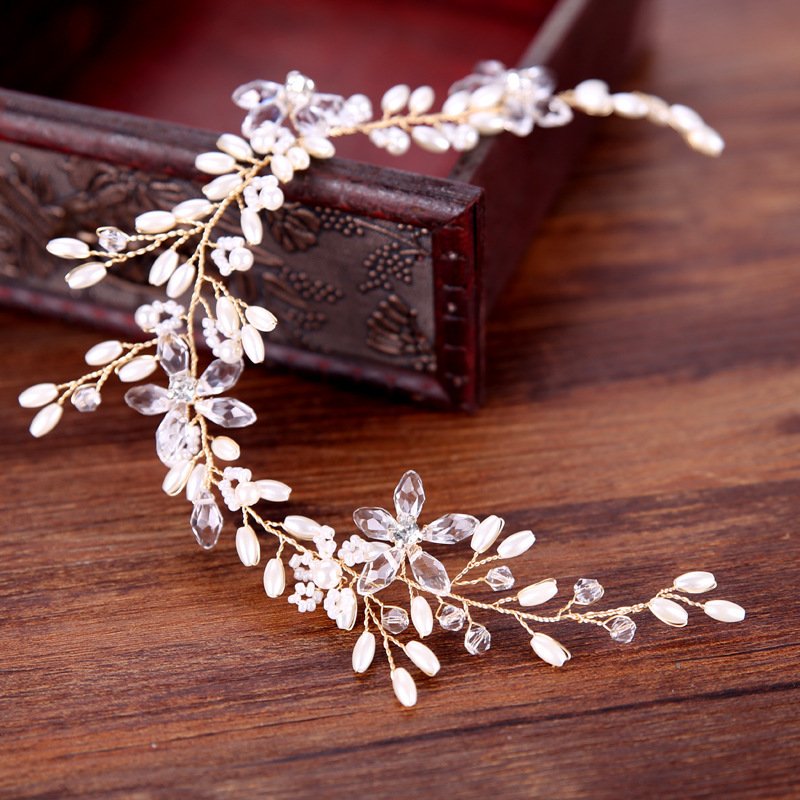 White Pearl Plate Hair Band Wedding Accessories Dress Bridal Headdress - Image 4
