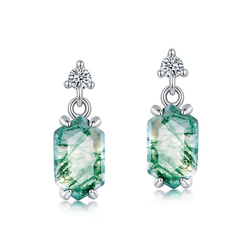 Light Luxury Natural Water Plants Agate Claw Inlaid Green Moss Eardrops - Image 4