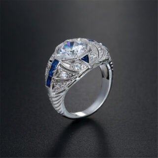 European And American Silver Sapphire Ring