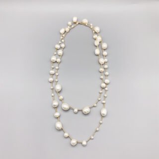 Hand-woven Freshwater White Pearl Necklace Baroque Style Long