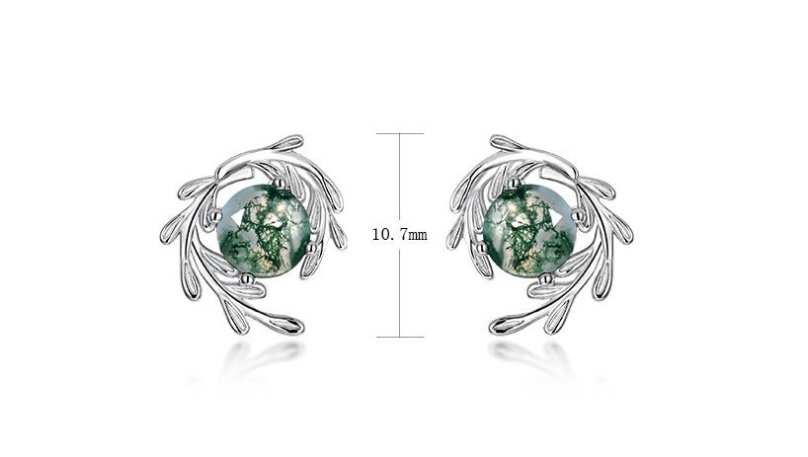 Women's Green Moss Stone Water Plants Agate Earrings - Image 10