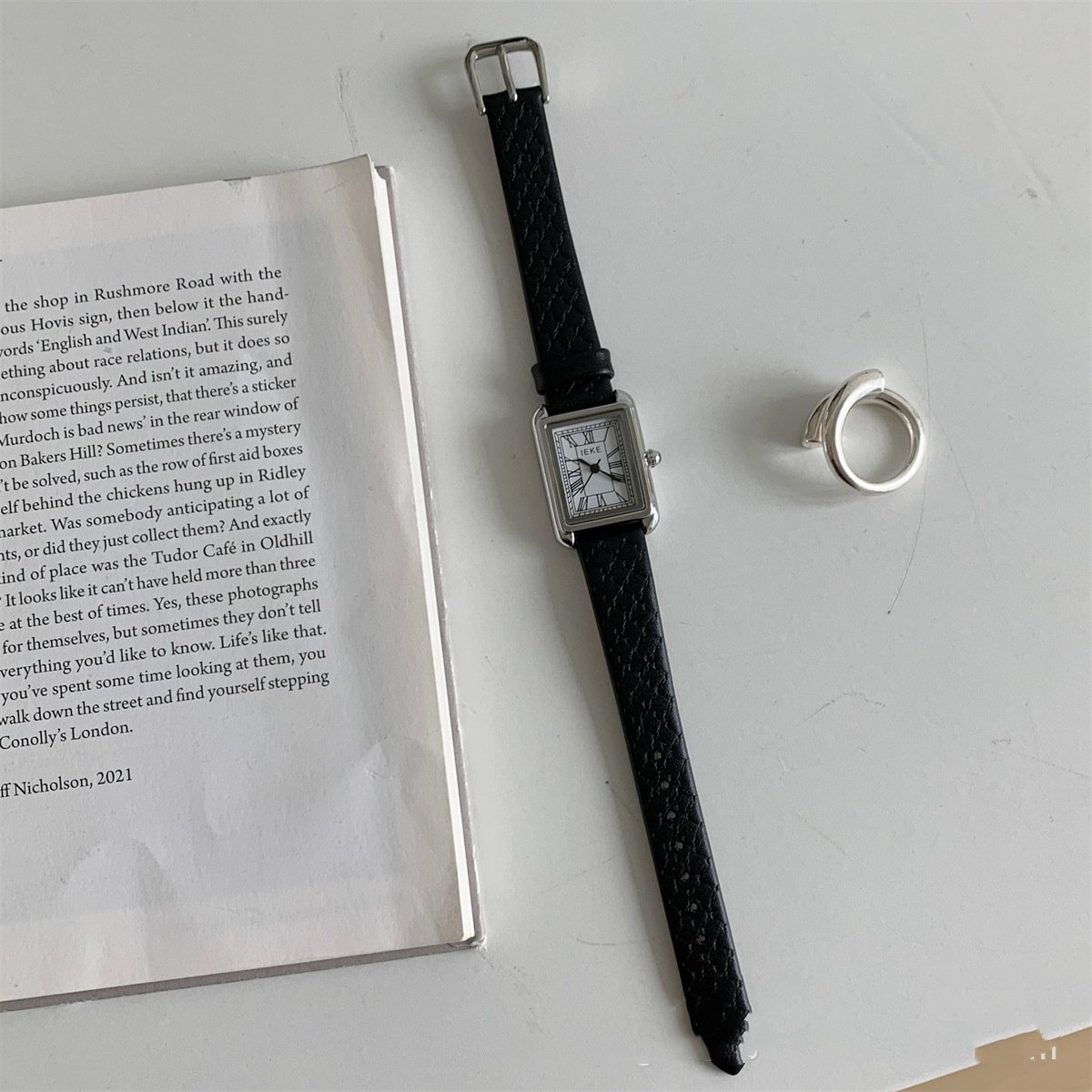 Simple Roman Rectangular Leather Watch Women - Image 3