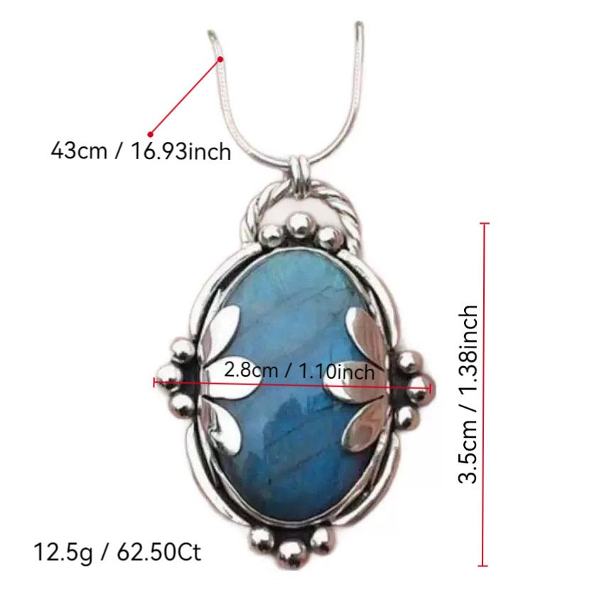 Retro Oval Embedded Blue Gem Pendant Personalized Clavicle Chain - Image 3