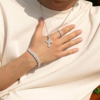 Princess Square Mosaic Cross Pendant S925 Silver Plated Necklace