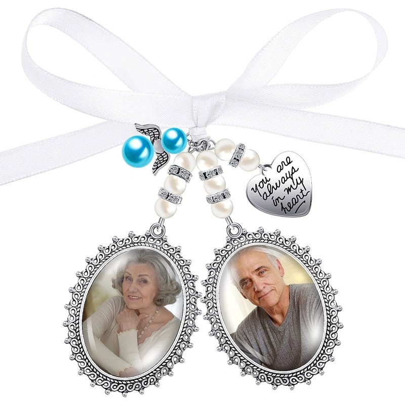 Bow Knot Pearl Love Photo Pendant Gem Holder Wings Photo Frame - Image 3