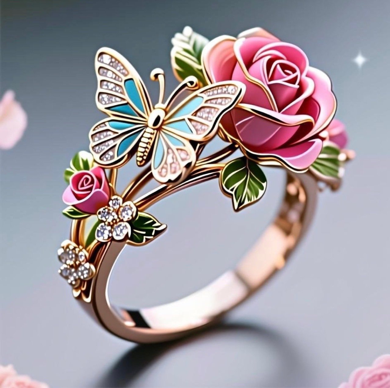 Pastoral Style Enamel Flower Branch Ring Opening Adjustable - Image 2