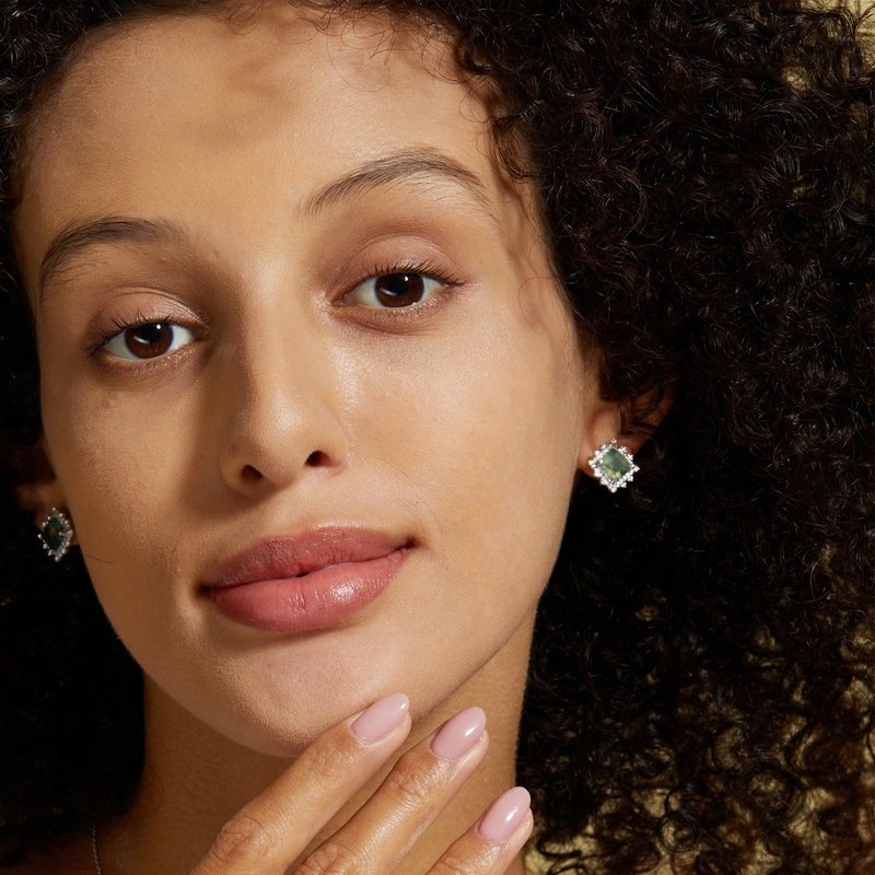 Light Luxury Green Moss Square Water Plants Agate Stud Earrings - Image 4