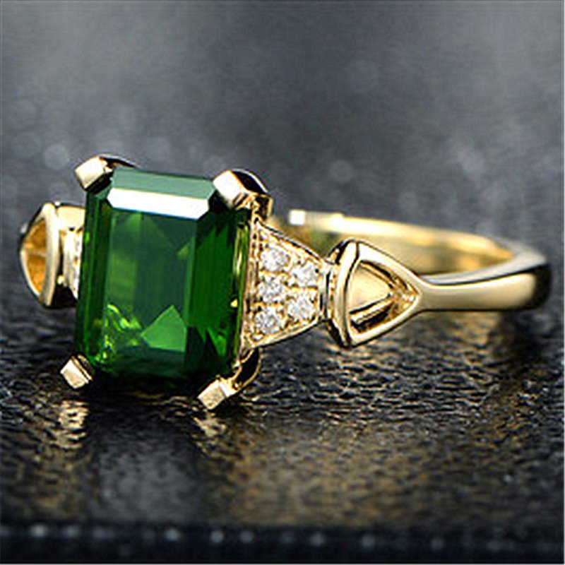 Gold Plated Emerald Square Diamond Ring - Image 3