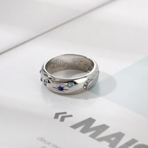 Women's Simple Stylish Moon And The Stars Ring Inlaid With Colorful Zircon