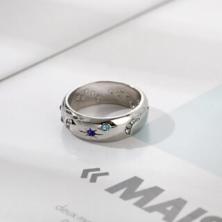 Women's Simple Stylish Moon And The Stars Ring Inlaid With Colorful Zircon