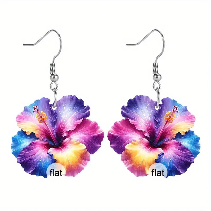 Open Spring Colorful Flower 2D Acrylic Earrings - Image 5