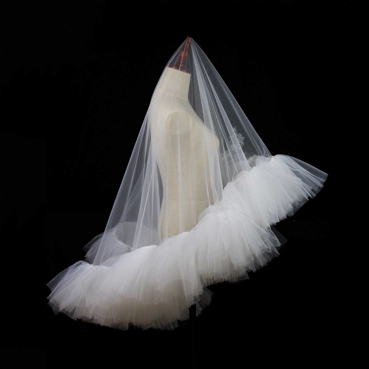 Heavy Industry Ruffled Bridal Veil White Double Layer Studio Travel Photo Exterior Puffy Soft Veil - Image 6