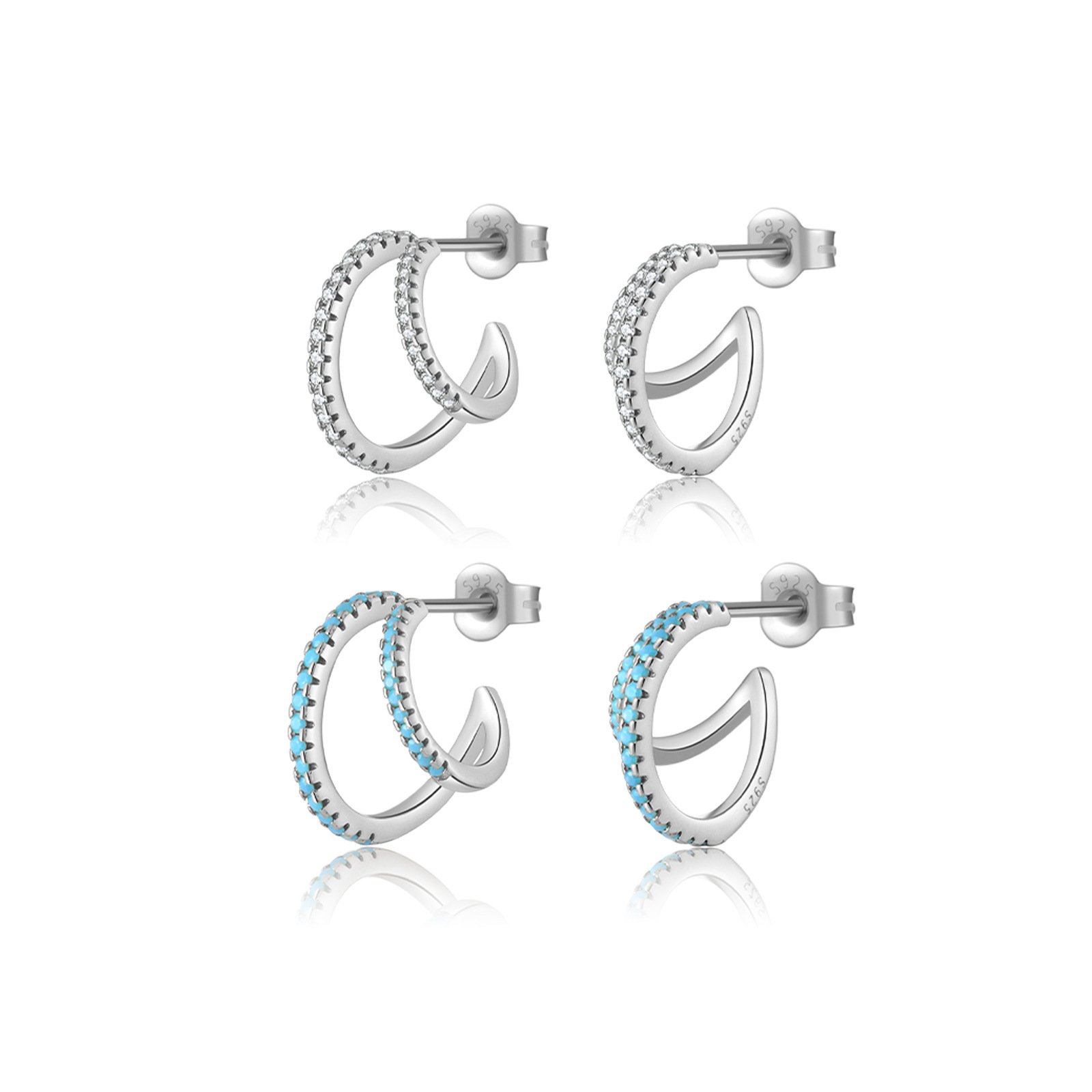 Double C Full Rhinestone Zircon Geometric Ins Temperament Entry Lux Personalized Earrings - Image 5