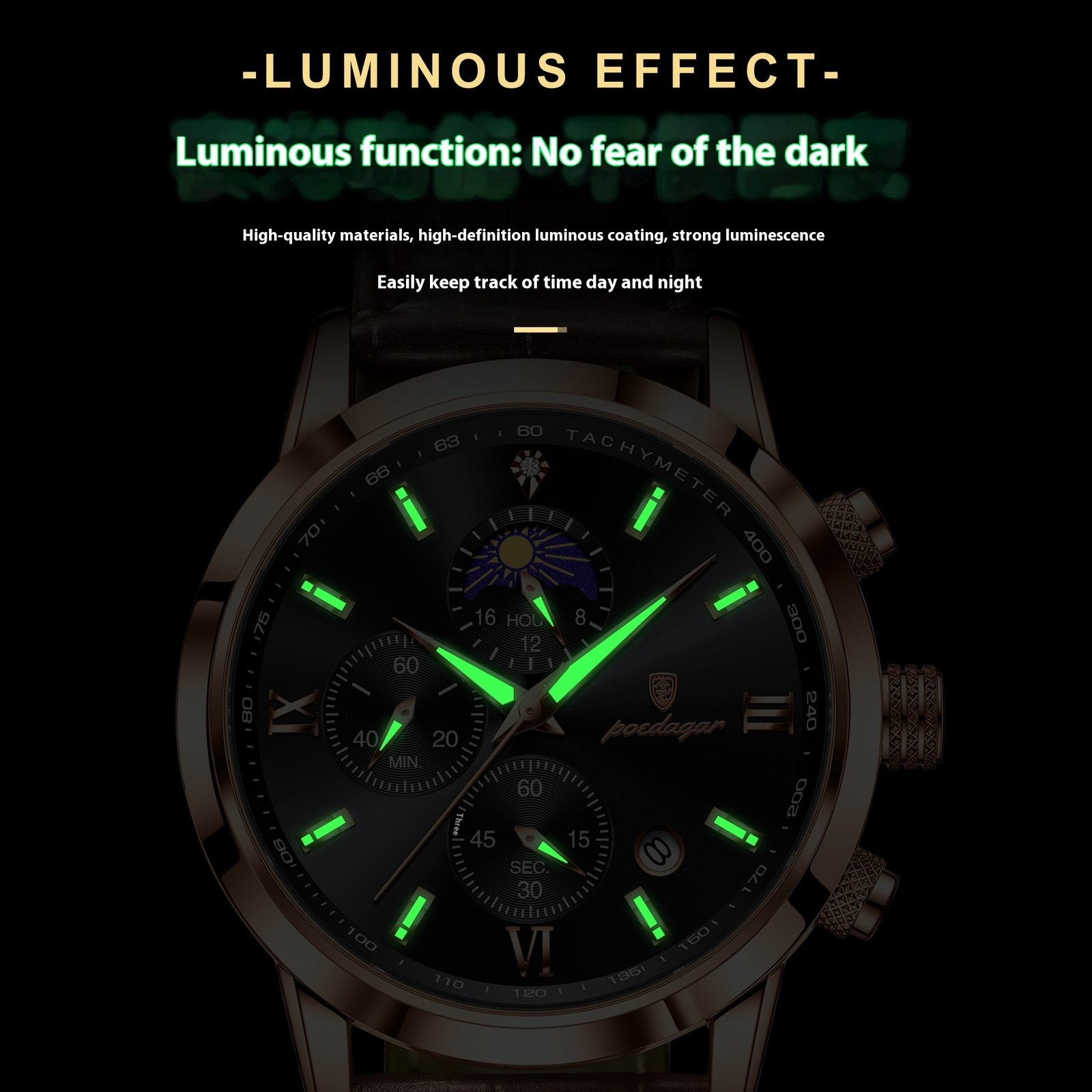 Multi-Function Sports Timing Moon Phase Men's Watch - Image 4