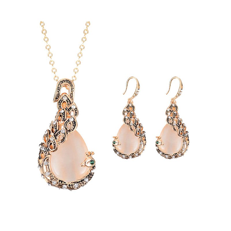 Bridal Jewelry Peacock Gem Necklace Earrings - Image 3