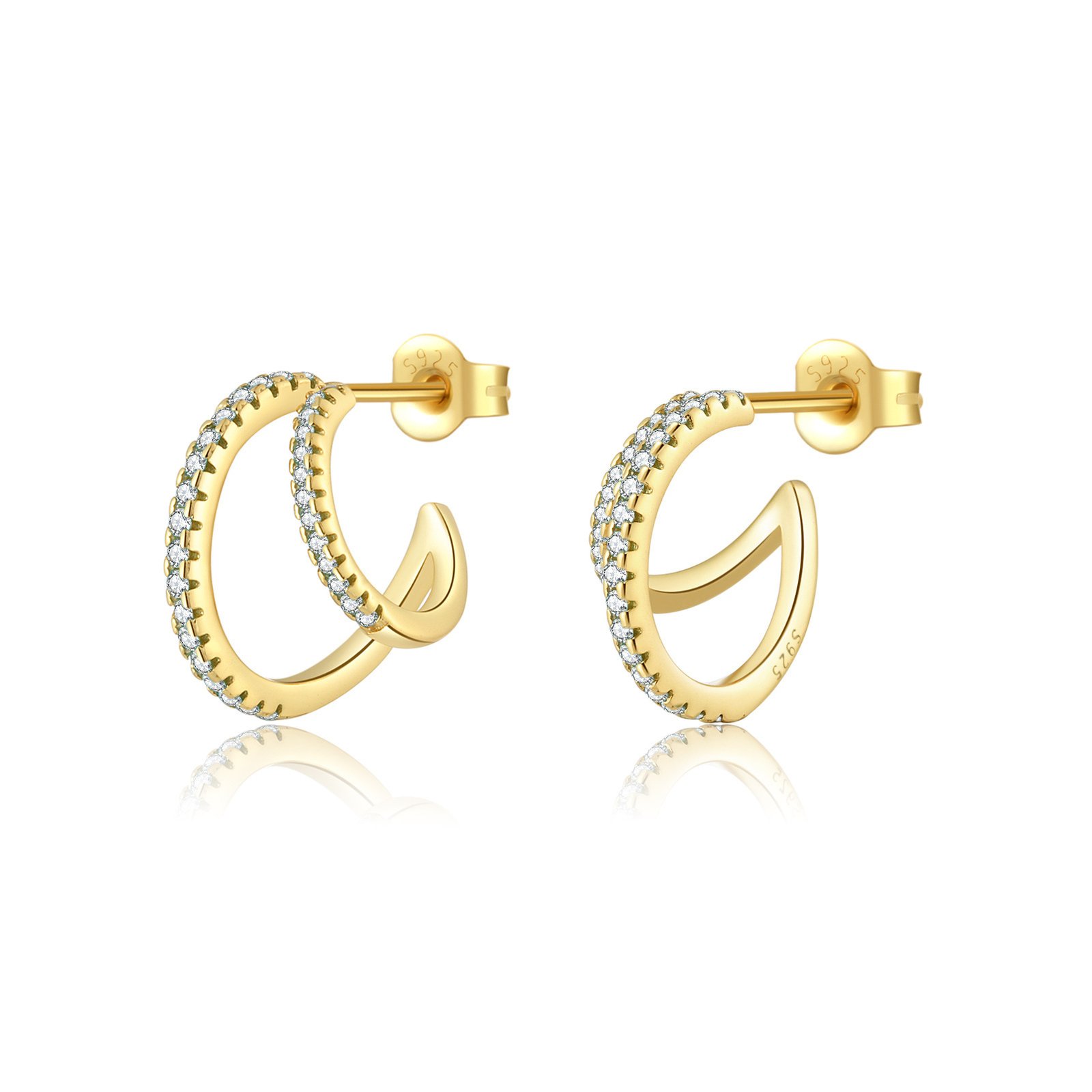 Double C Full Rhinestone Zircon Geometric Ins Temperament Entry Lux Personalized Earrings - Image 8