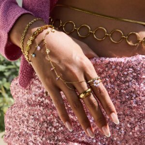 Stainless Steel Colorful Natural Stone Mitten-type Bracelet