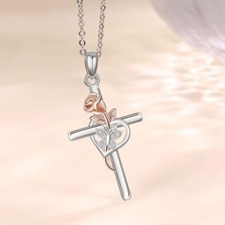 European And American S925 Sterling Silver Cross Rose Pendant Clavicle Chain