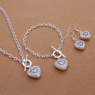 Amethyst Heart Necklace Bracelet Earrings Three-piece Suit