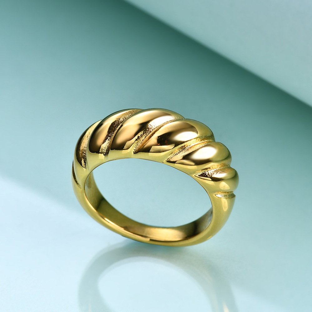 European And American New Creative Retro Simple Titanium Steel Casting Twist Personality Bread Ring - Image 3