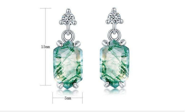 Light Luxury Natural Water Plants Agate Claw Inlaid Green Moss Eardrops - Image 5