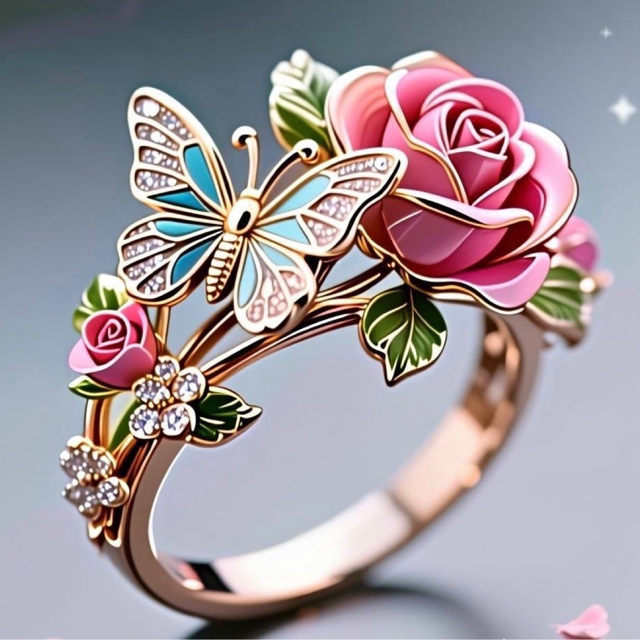 Pastoral Style Enamel Flower Branch Ring Opening Adjustable - Image 3