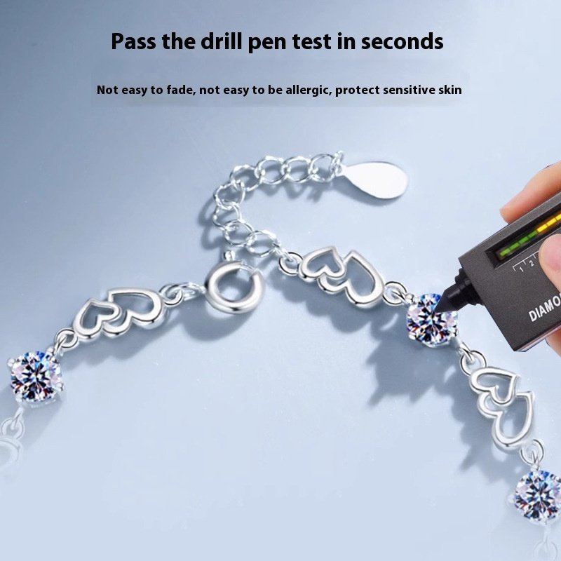 S925 Sterling Silver Heart-to-heart Moissanite Bracelet - Image 3