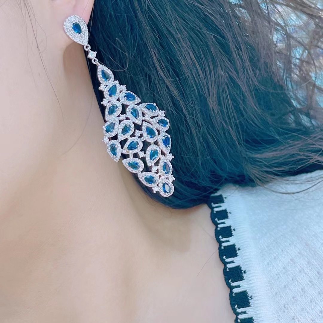 Luxury Full Zircon Water Drop Tassel Large Diamond Drop Earrings - Image 4