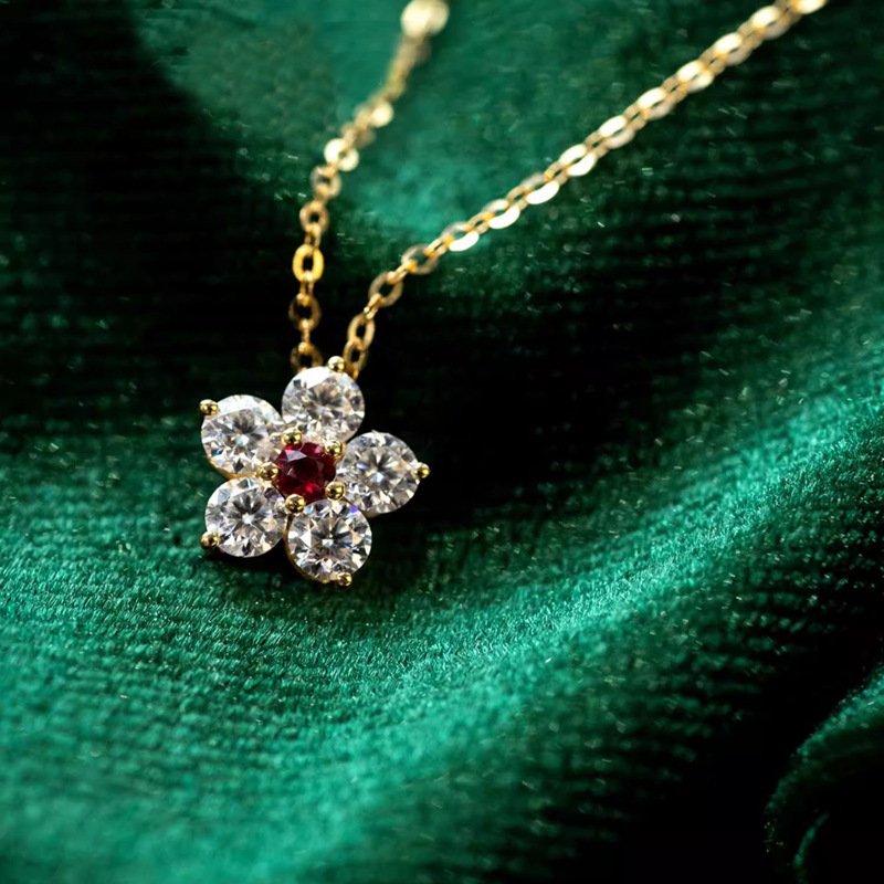 Flower Flower S925 Sterling Silver 18K Gold Plating Ruby Necklace - Image 4