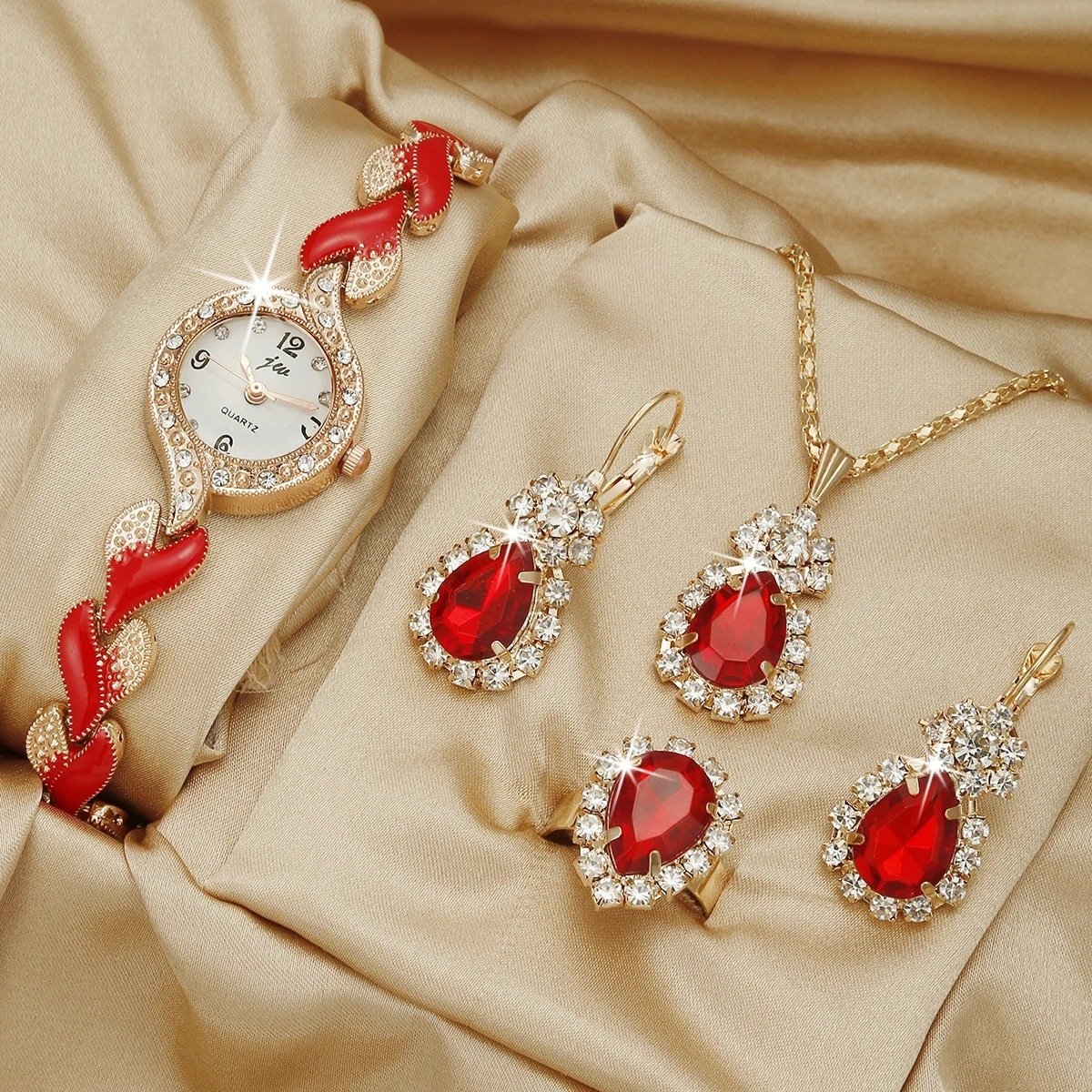Fashion Watch Gift Suit Quartz Watch Necklace Bracelet Ring Stud Earrings - Image 9