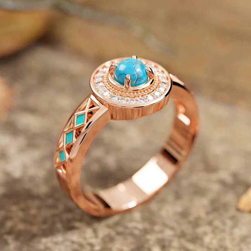 Women's Turquoise Ethnic Style Oil Micro Inlaid Zircon Ring - Image 3