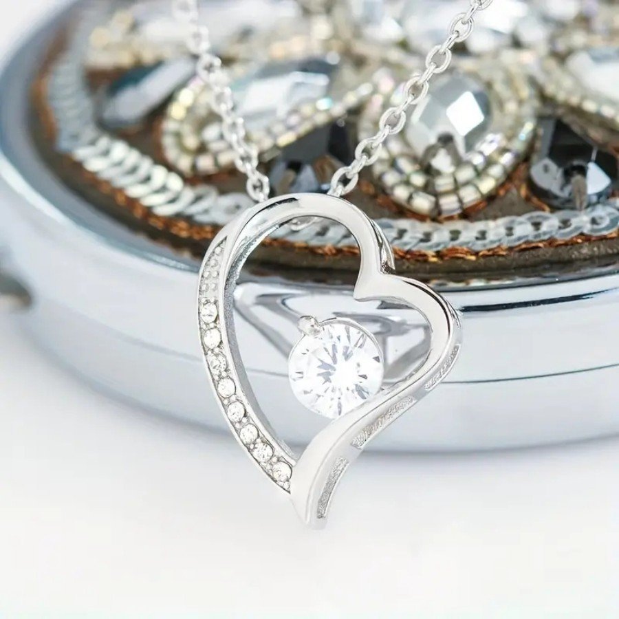 Stainless Steel Bracelet Hollowed Heart Shape Zircon Necklace - Image 4