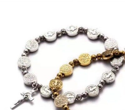 Gold And Silver 2 Color St Benedict Drive Mo Cross Bracelet - Image 2