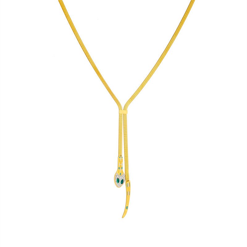 Women's Full Diamond Snake Head Snake Tail Snake Bones Chain Necklace - Image 5