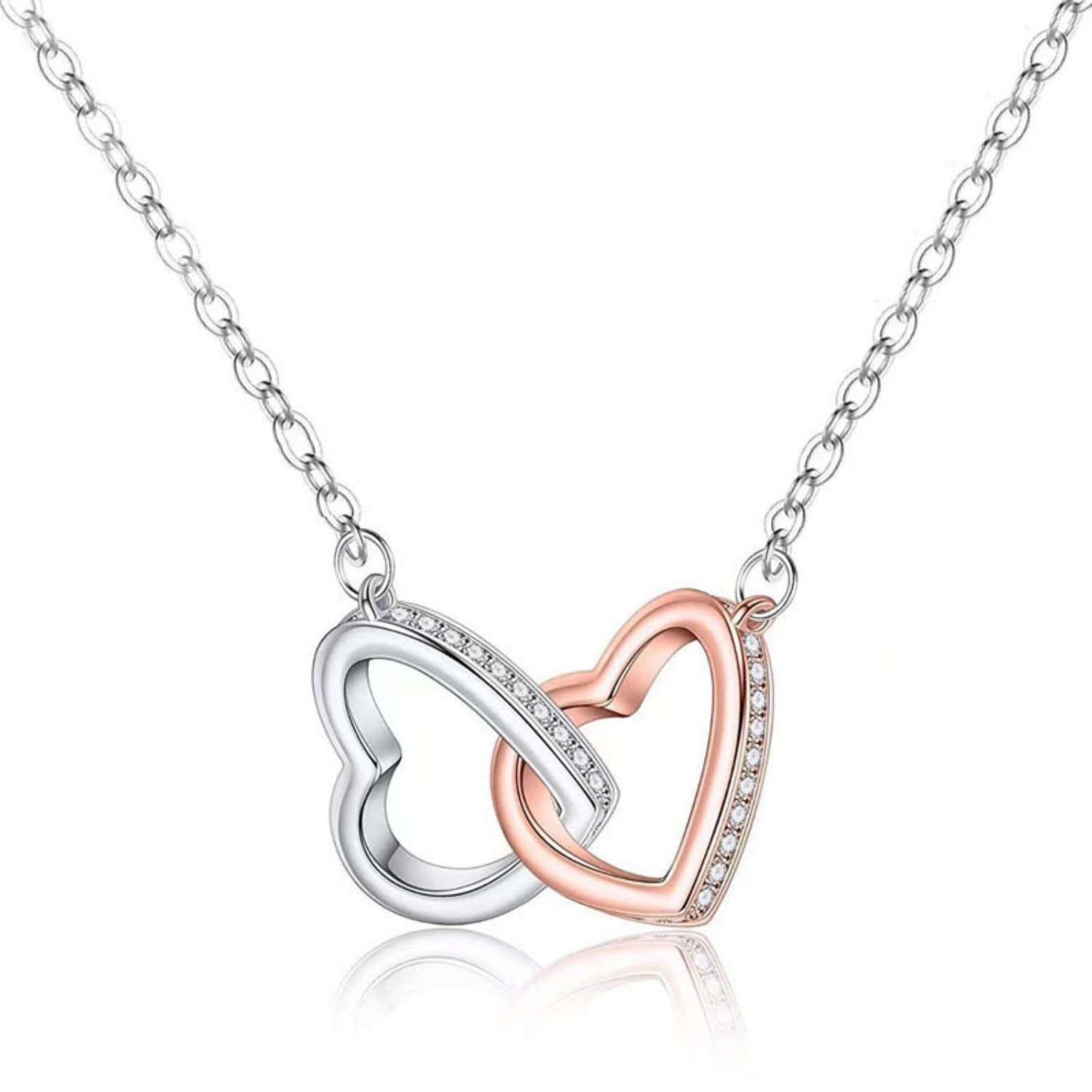 Fashionable And Minimalist Rose Gold Color Separated Double Ring Necklace - Image 6