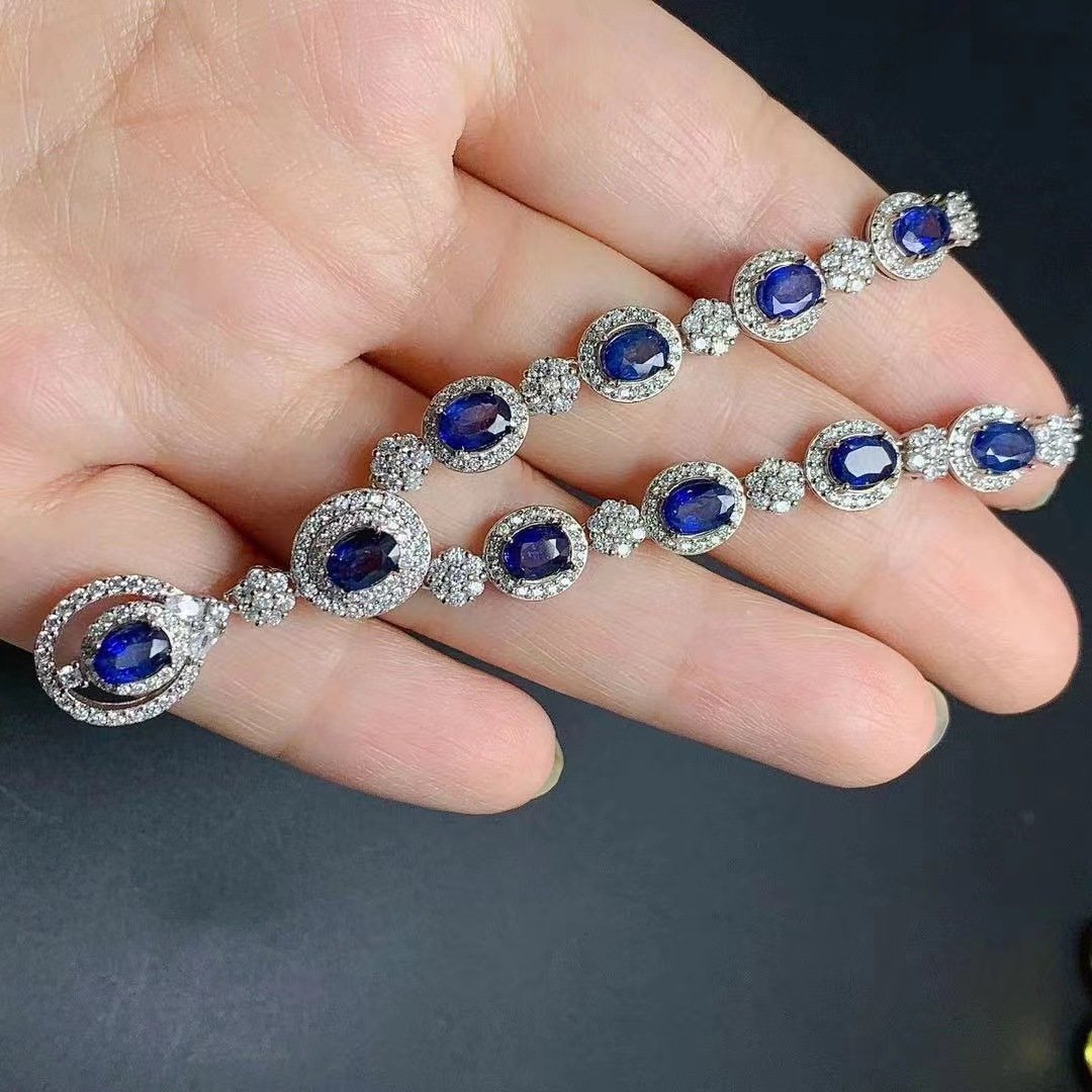 925 Silver Inlaid Natural Sri Lankan Sapphire Necklace - Image 7