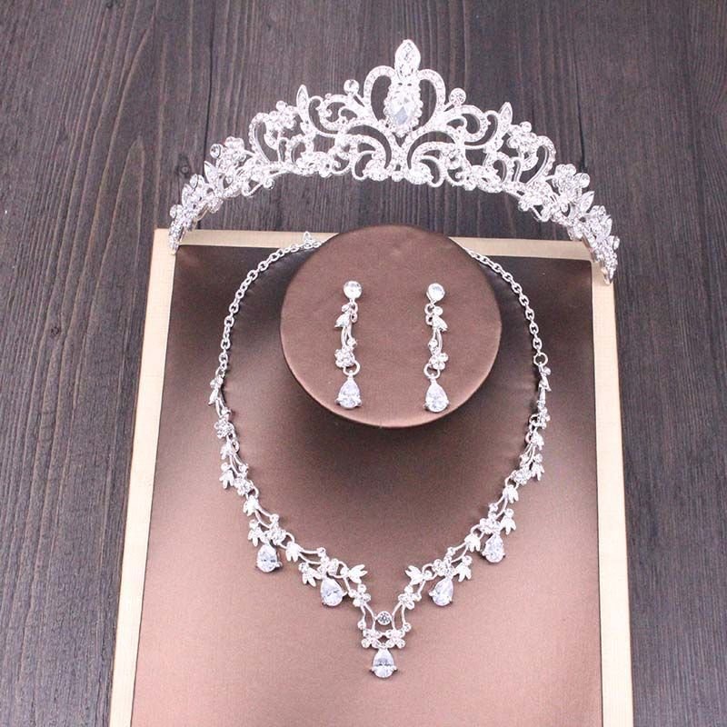 Bridal Rhinestone Crown Necklace Set Wedding Accessories - Image 4